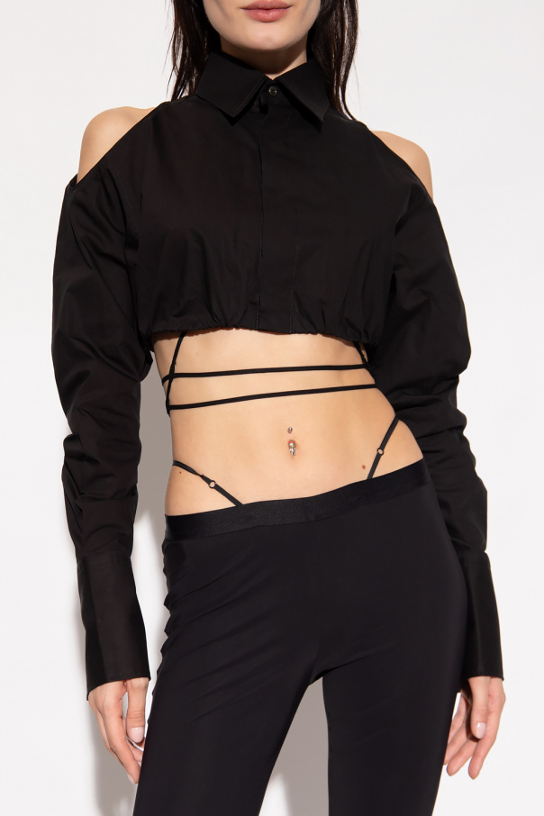 Tシャツ・カットソー NENSI DOJAKA Maglia AMIRI logo-print cropped T-shirt Schwarz - Comtoj Debonair